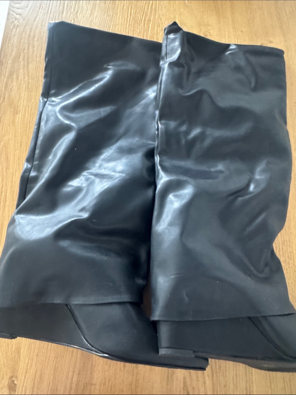 REVOLVE Black Faux Leather Heeled Knee Boots